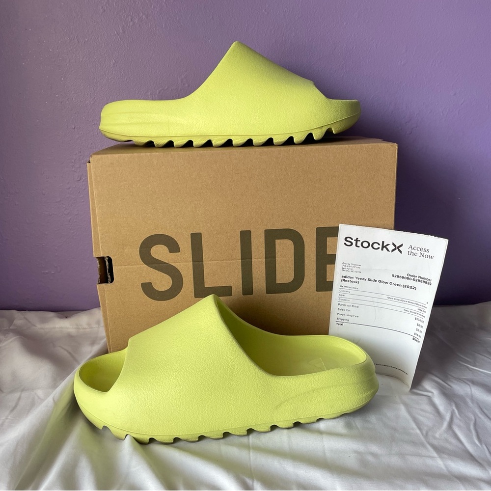 Adidas Yeezy slides size 9 with box green glow